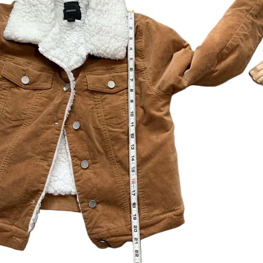 Forever 21 Tan Corduroy Sherpa Lined Trucker Jacket Size Medium‎